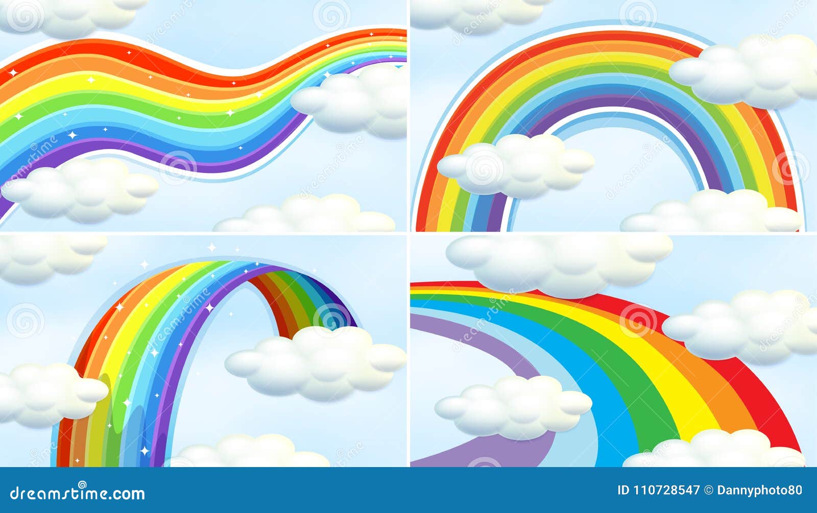 Cuatro Modelos De Arco Iris En Cielo Ilustración del Vector - Ilustración  de cubo, clima: 110728547