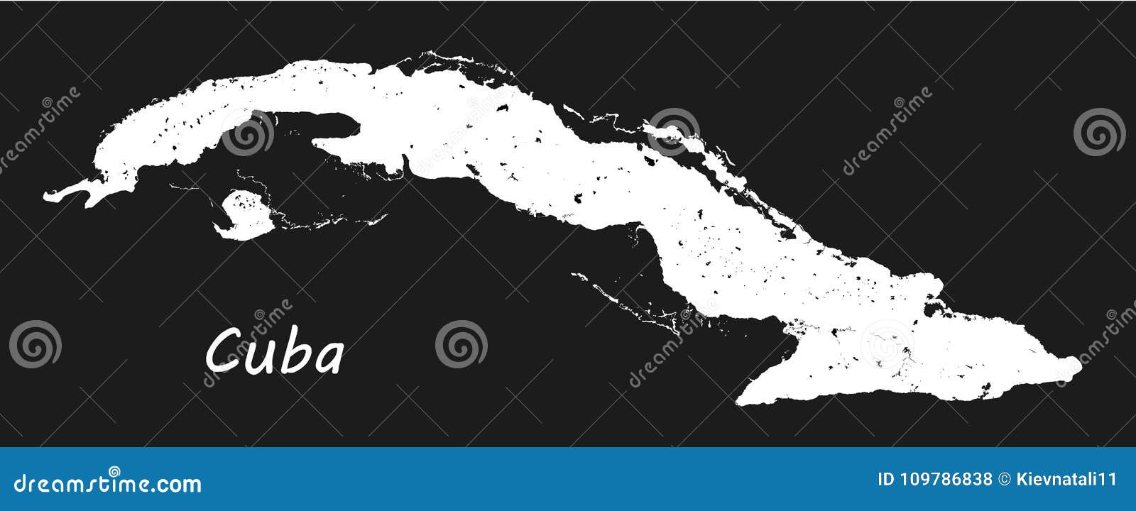 cuba.  black and white map. geographic map detailed outlines with ation of lakes and rivers.