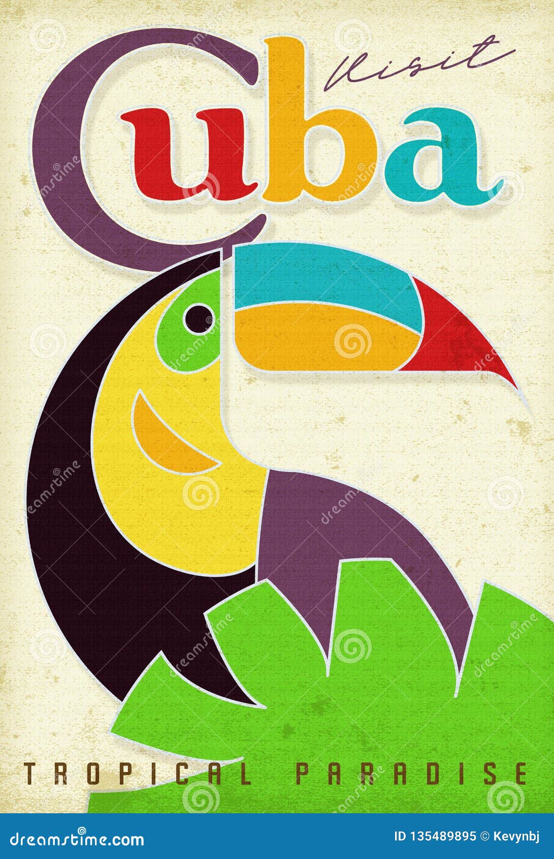 cuba travel poster grunge parrot vintage