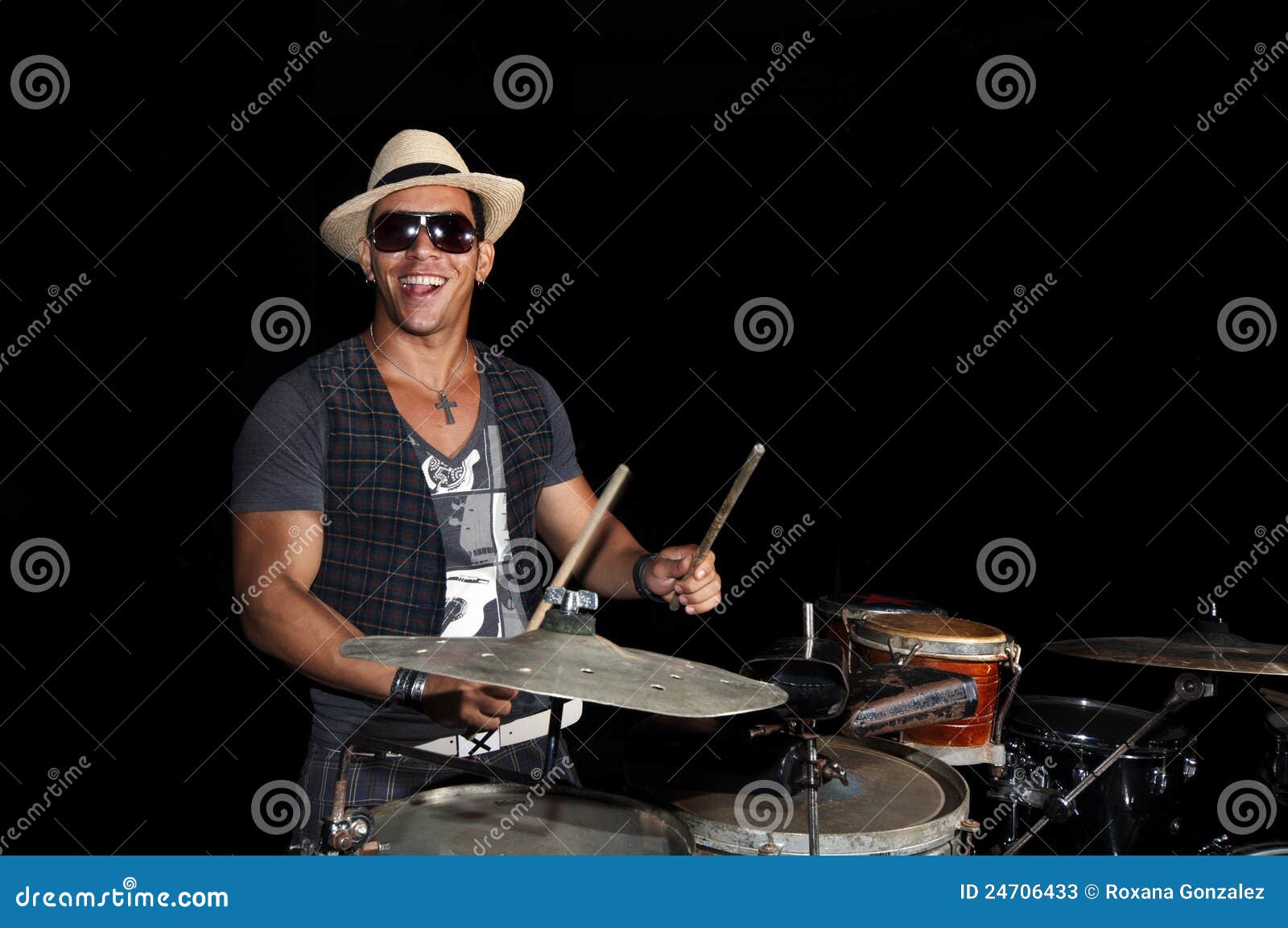 Cuban Percussionist Isolated on Black Stock Image Image of percussion