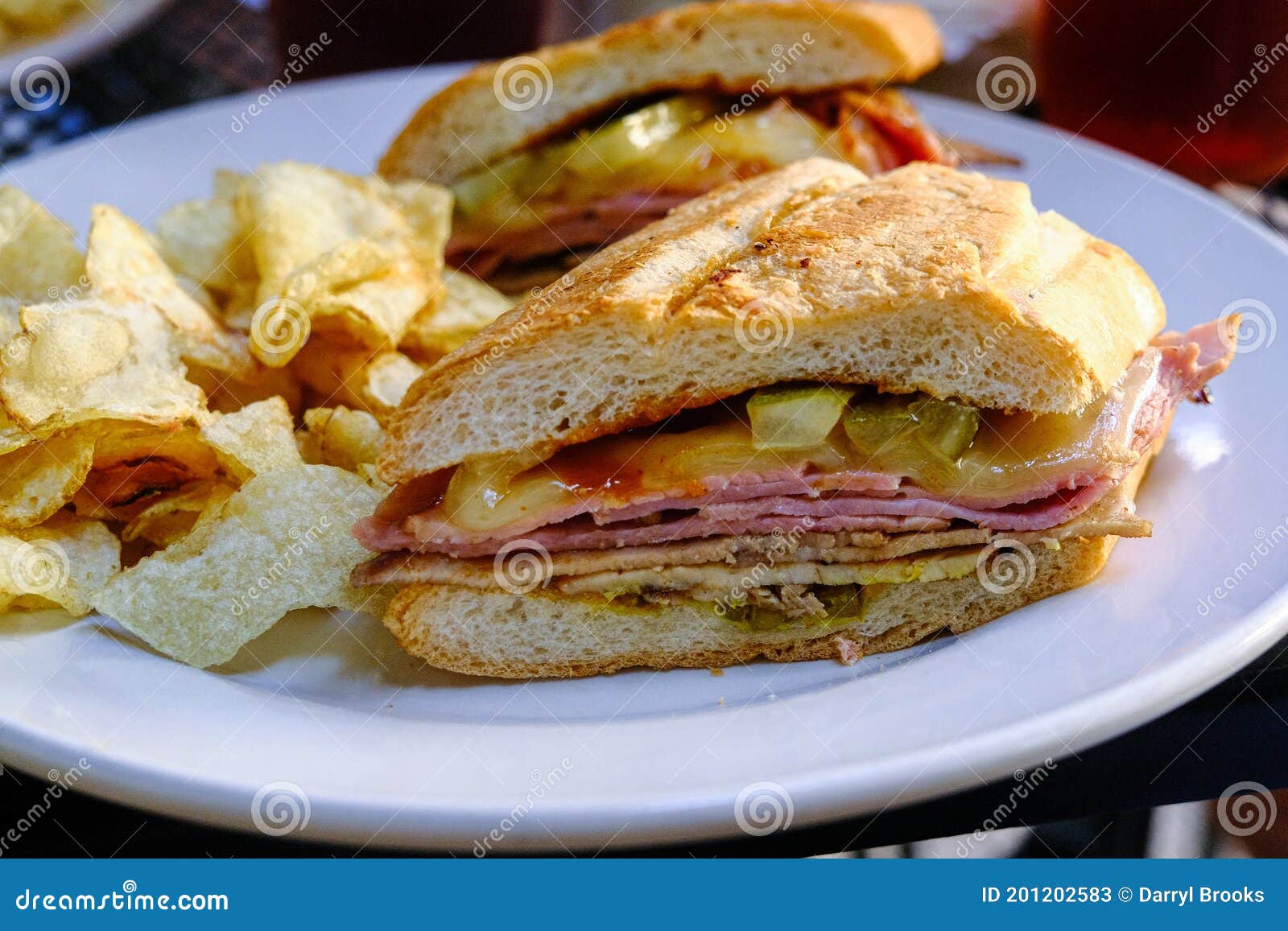 Cuban Sandwich with Chips stock image. Image of cuisine 201202583