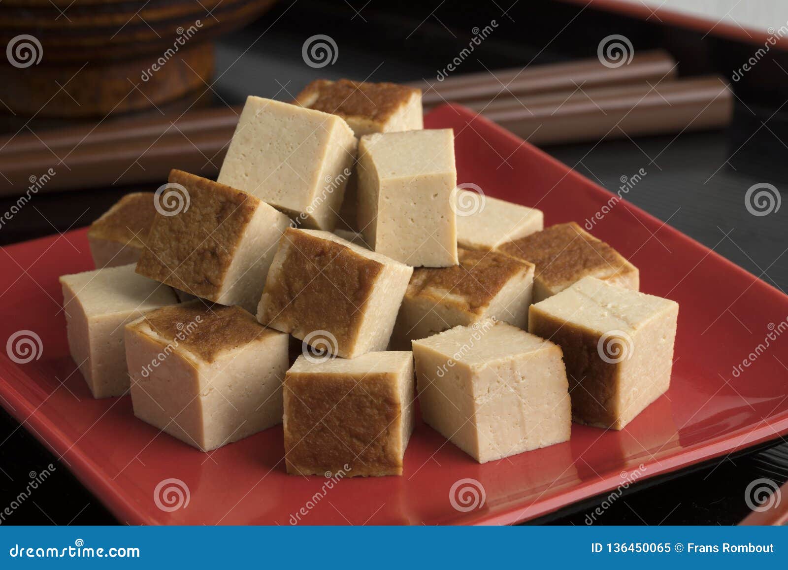 Cubes of smoked tofu stock image. Image of curd, natural - 136450065