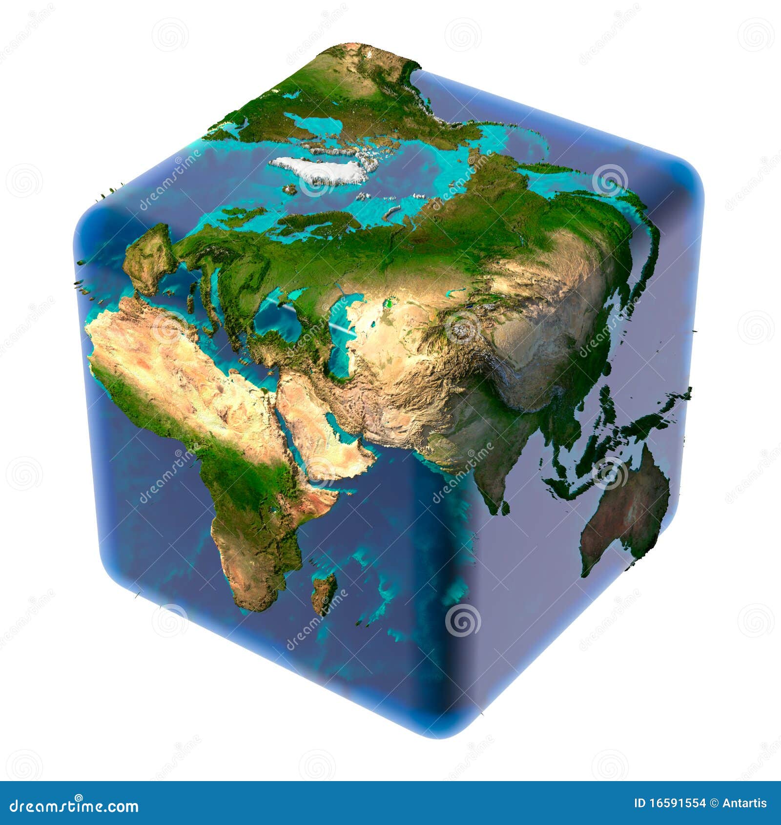 cubic earth with translucent ocean