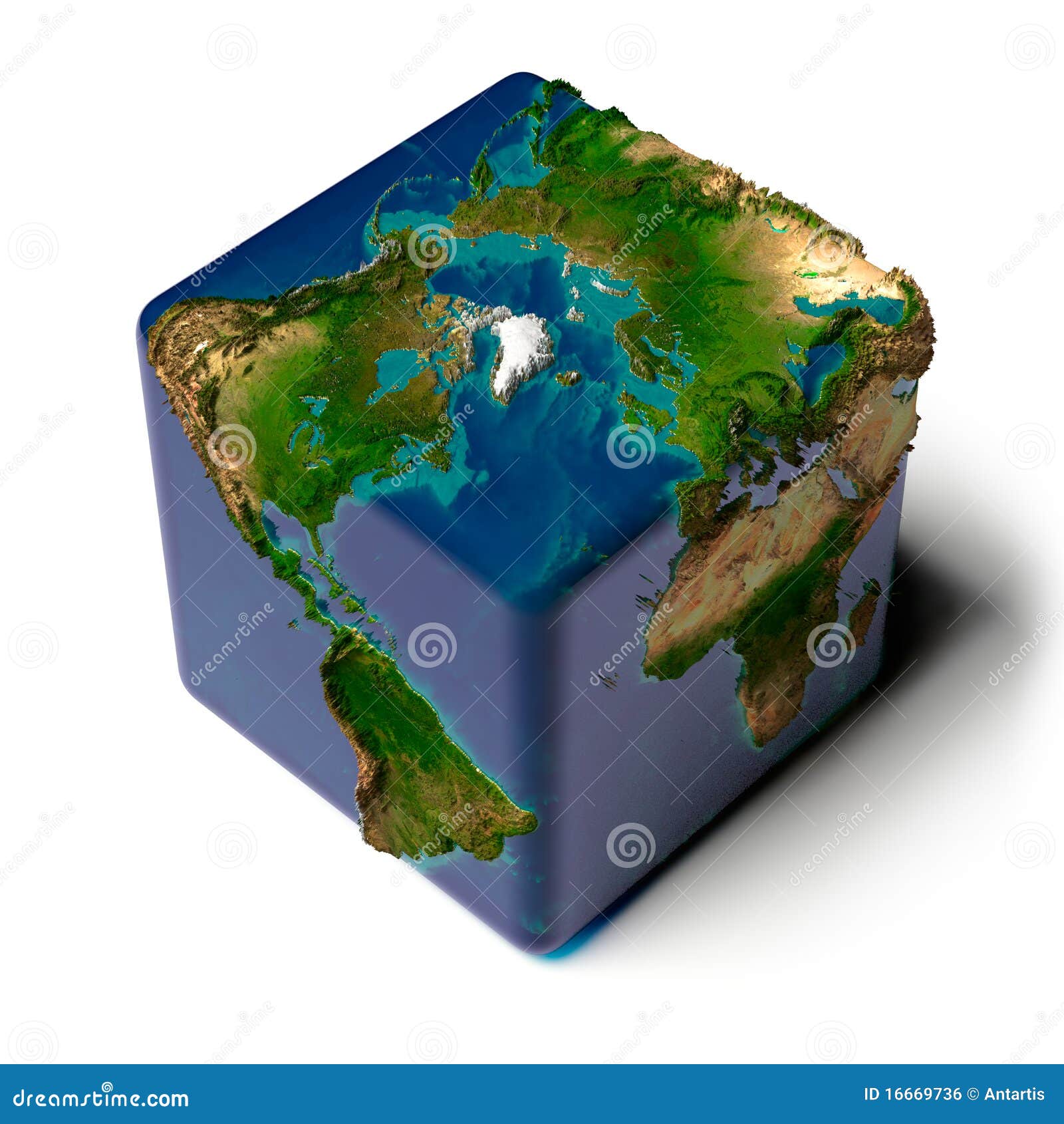 cubic earth with translucent ocean