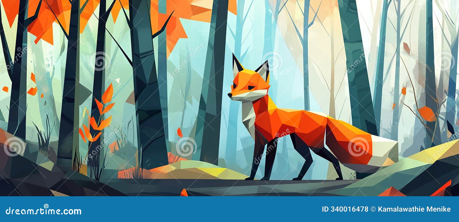 cubist fox: blending into an angular forest