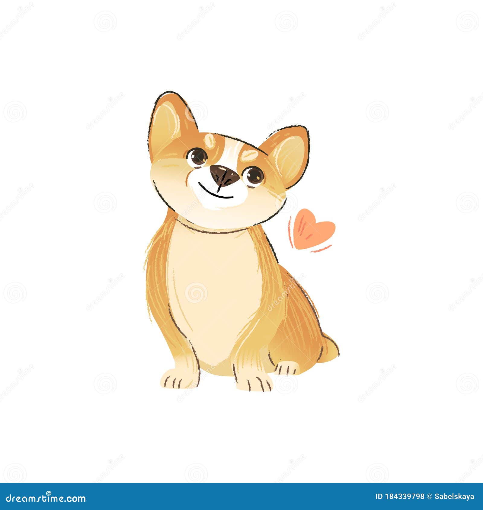 Cucciolo Di Corgi Carini In Cartoni Animati Di Animali Di Razza Canina Disegno Con Cuore Rosa Illustrazione Vettoriale Illustrazione Di Animale Bambino