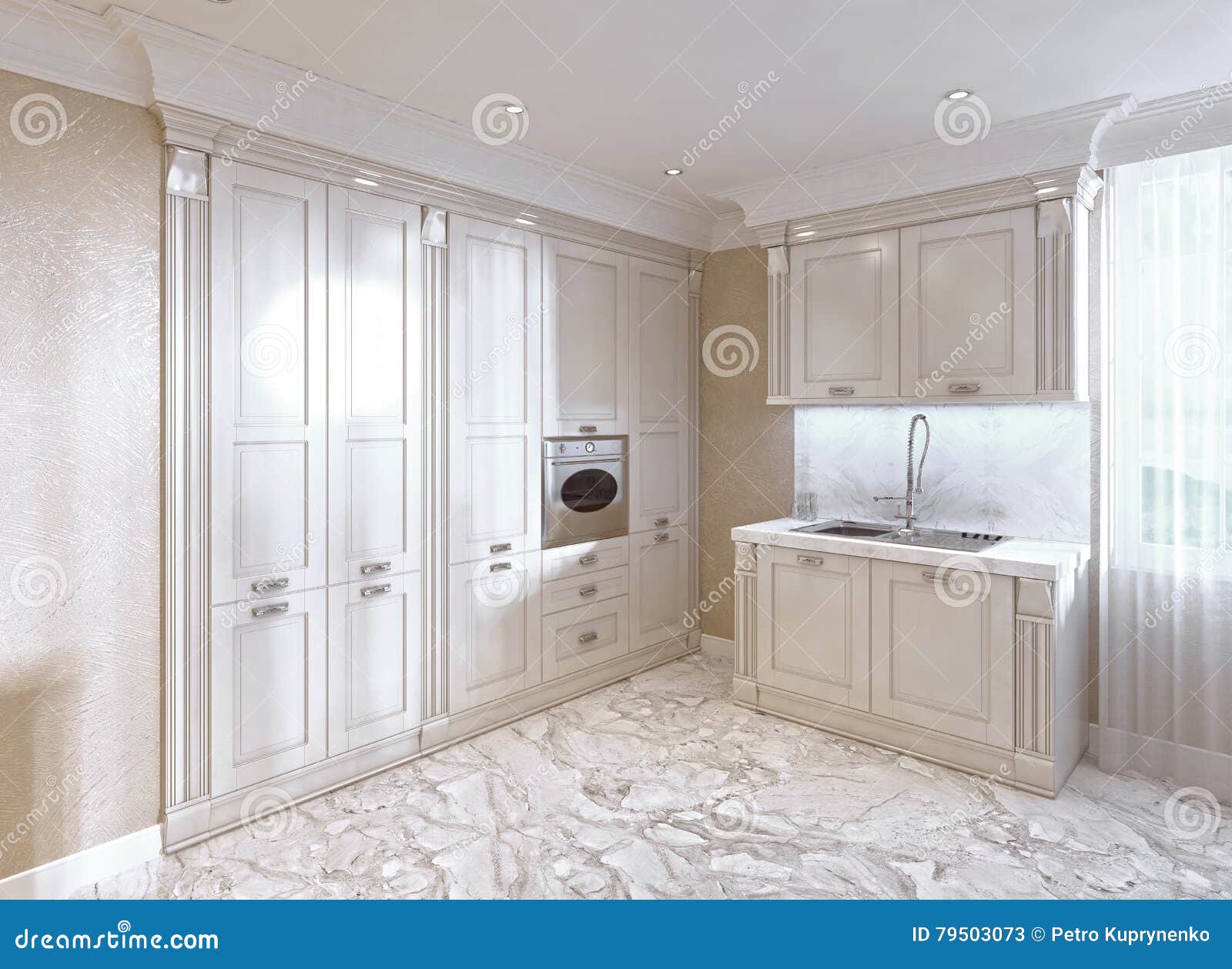 Cucina classica con una barra di prima colazione in avorio ... Cucina classica avorio