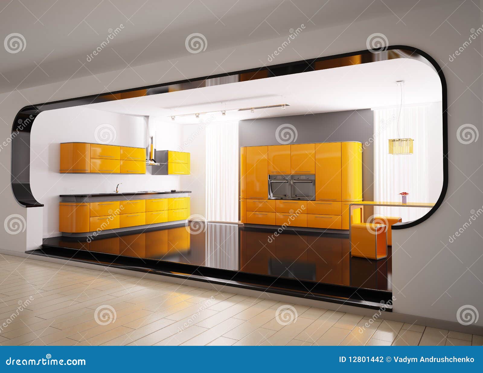 Cucina grigia arancione 3d fotografia stock immagine: 12801442