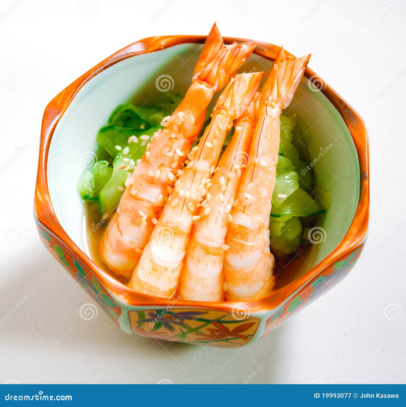 Cucumber Japanese Salad with Shrimps on Top Stock Image - Image of