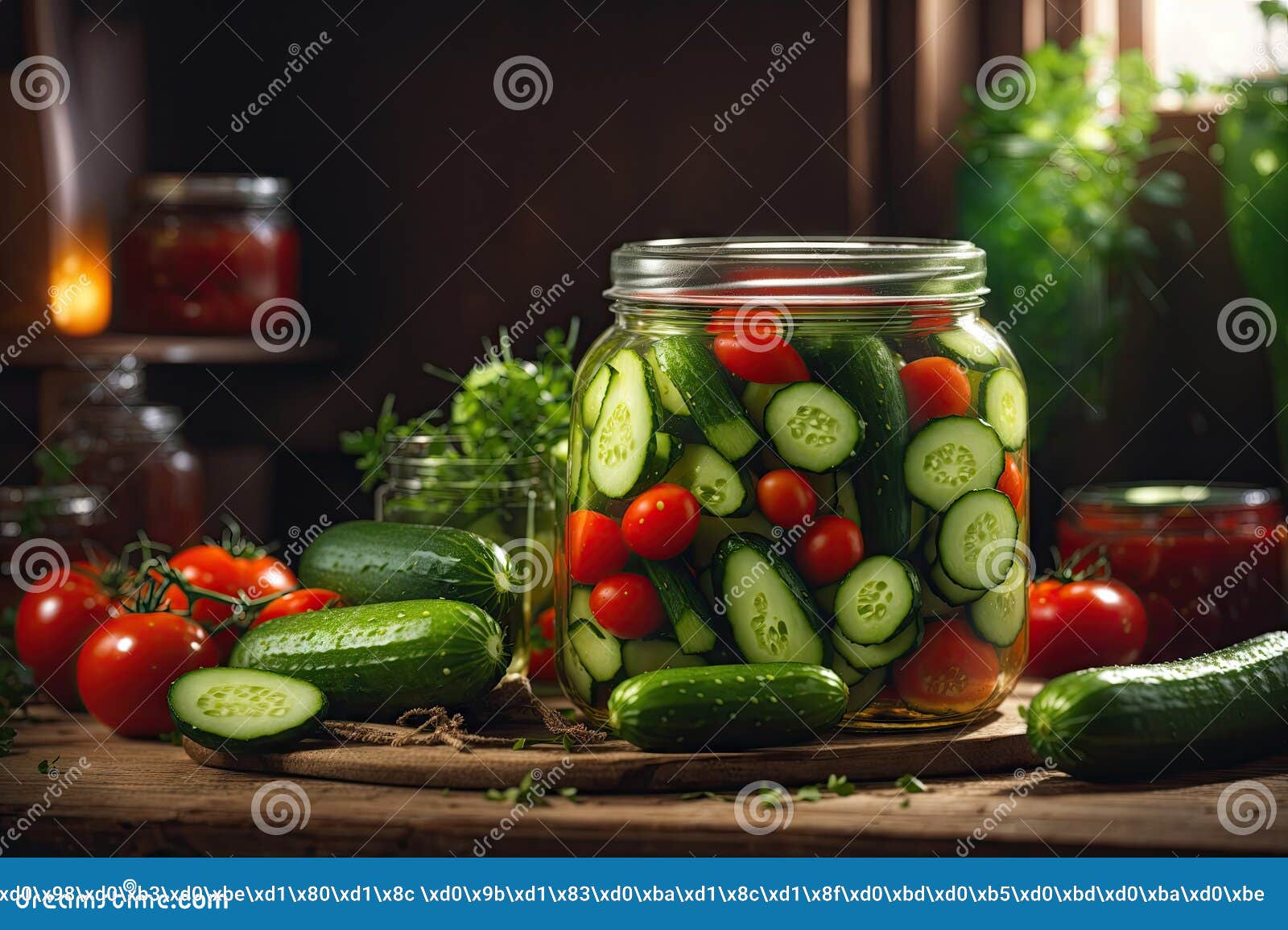 Cucumbers and Tomatoes Pickled in a Jar Blanks. Ai Generative Stock