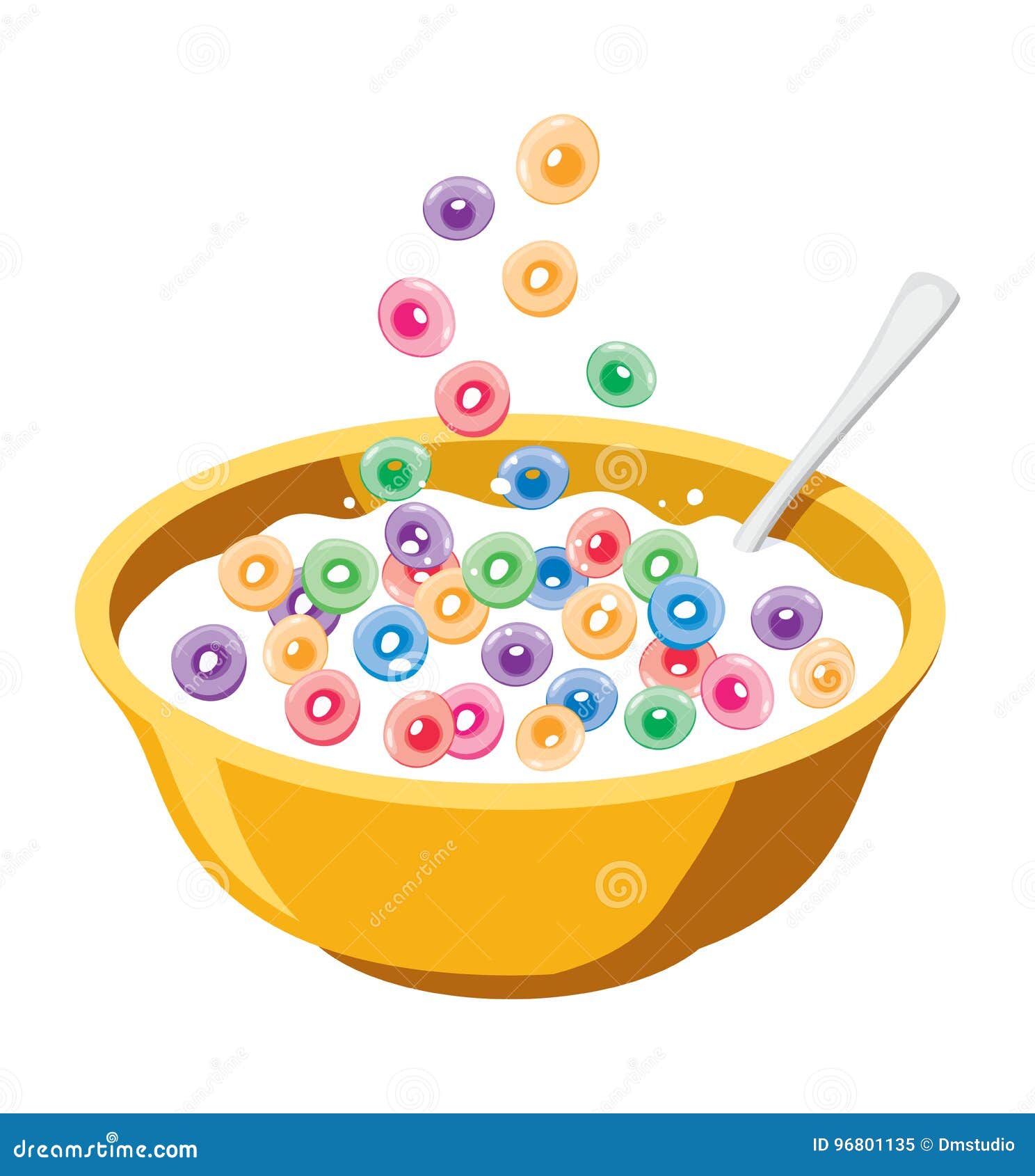 Cuenco Amarillo Con Los Cereales En Leche Ilustración del Vector