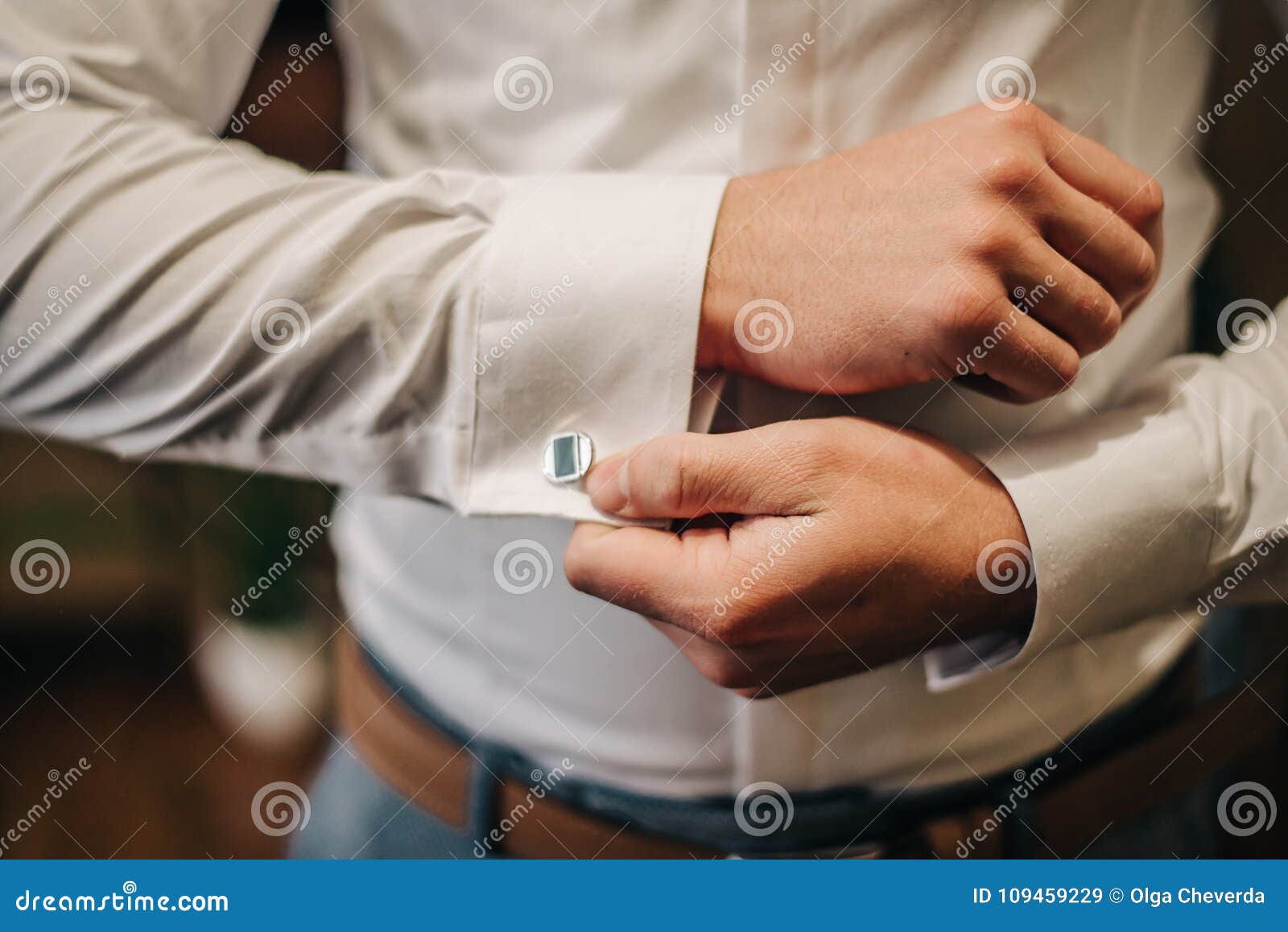 Cufflinks on the White Shirt of the Groom Stock Image - Image of dress ...