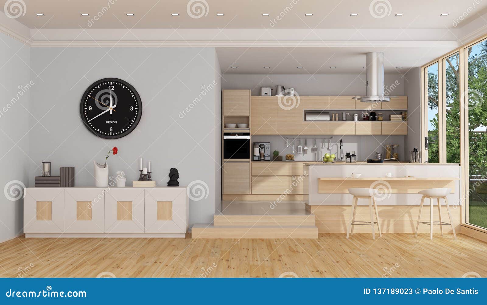 Cuisine En Bois Et Blanche Moderne Illustration Stock