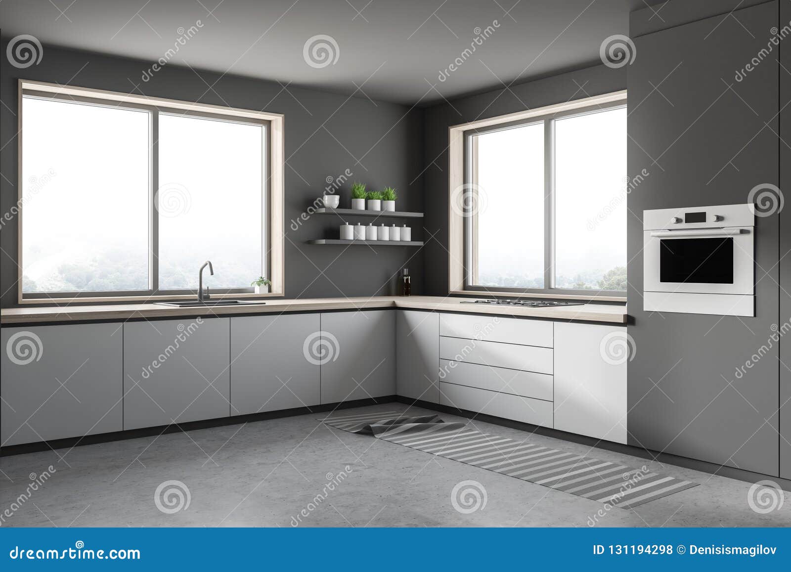 Cuisine Grise Avec Le Coin Blanc De Compteurs Illustration