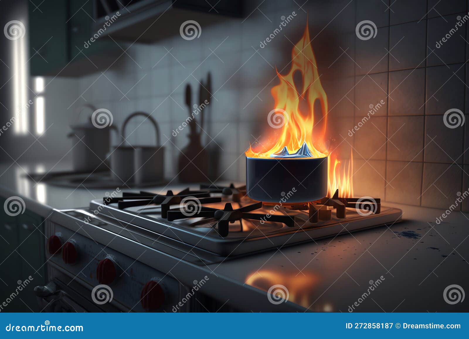 Cuisinière à Gaz. Feu Dans Une Cuisine. Flammes D'incendie Dans Un Poêle à  Gaz. Ai Génératif Illustration Stock - Illustration du appareil, fonte:  272858187