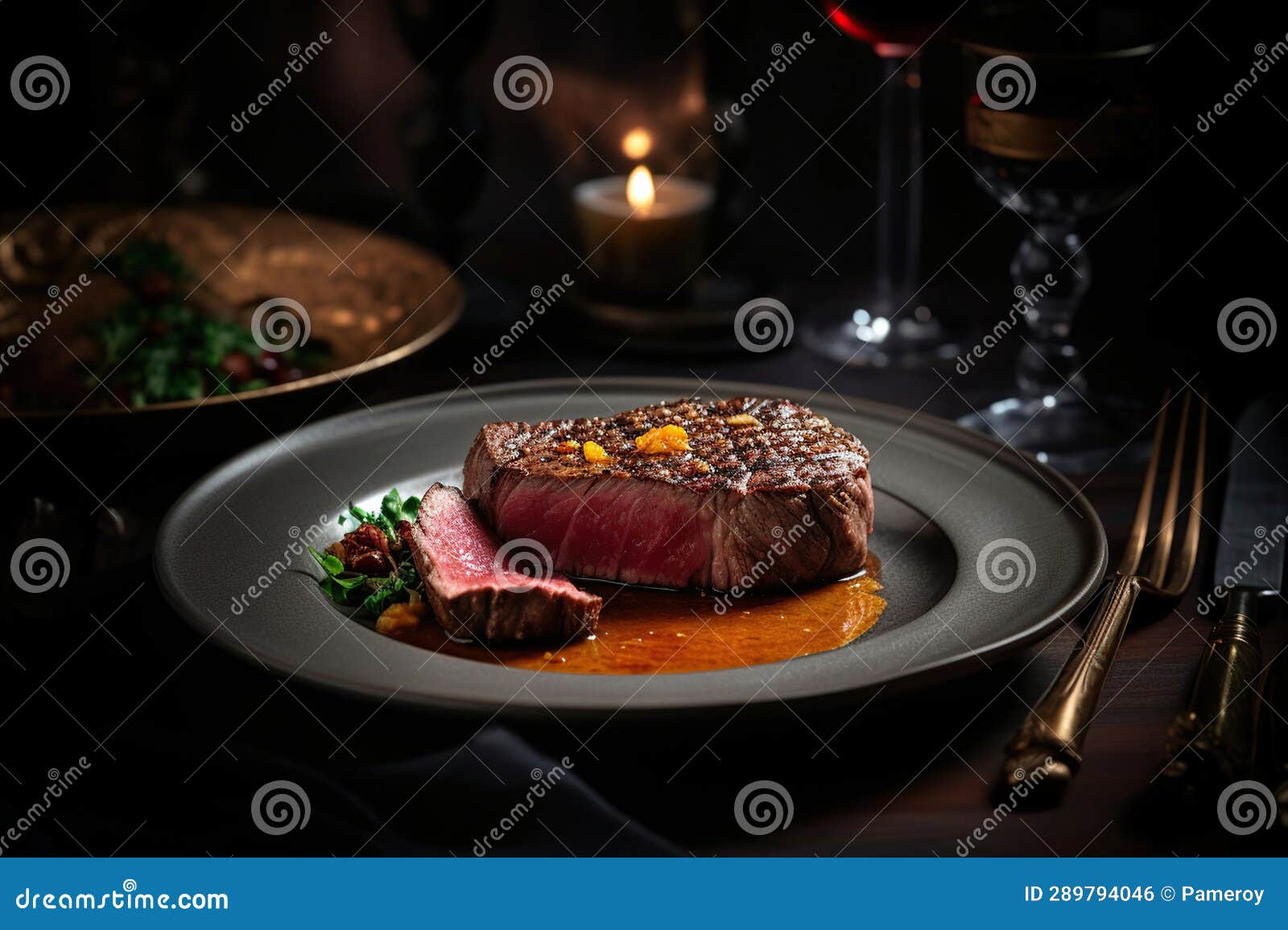 A Culinary Masterpiece. Exquisite Steak Dining on a Plate of Elegance 