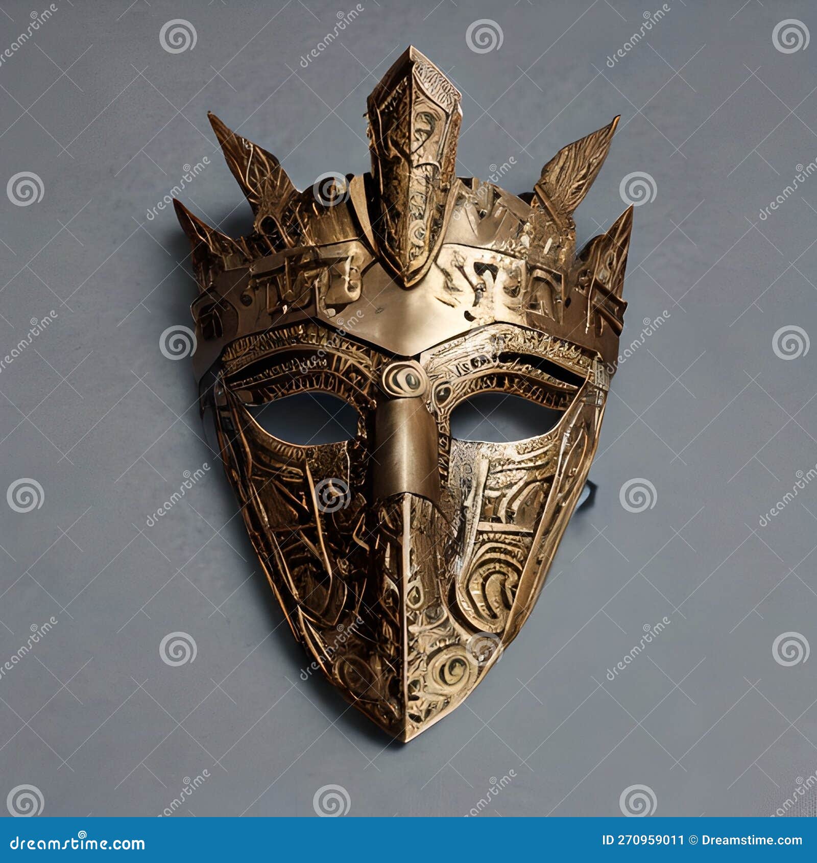 Cult Ritual Mask Made Of Gold Metal, Decorative Artwork In Traditional ...