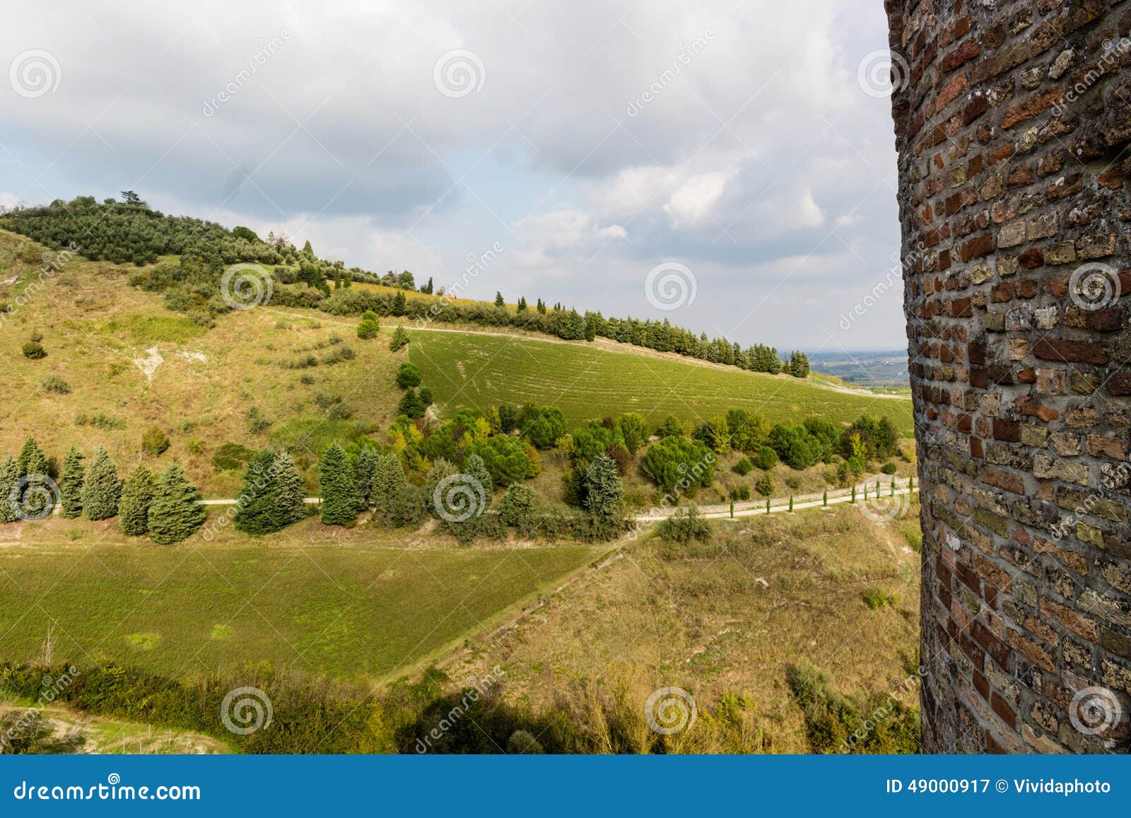 cultivated fields near medieval fortress