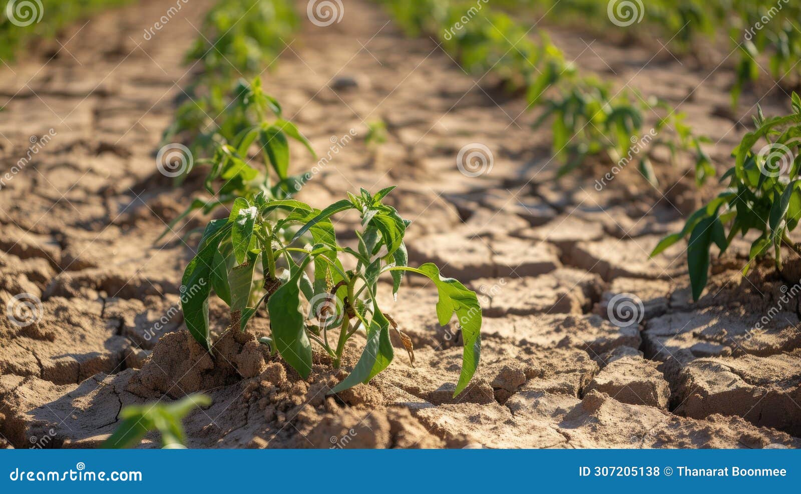 cultivated plants succumb to the relentless grip of dryness, a stark landscape emerges, ai generated