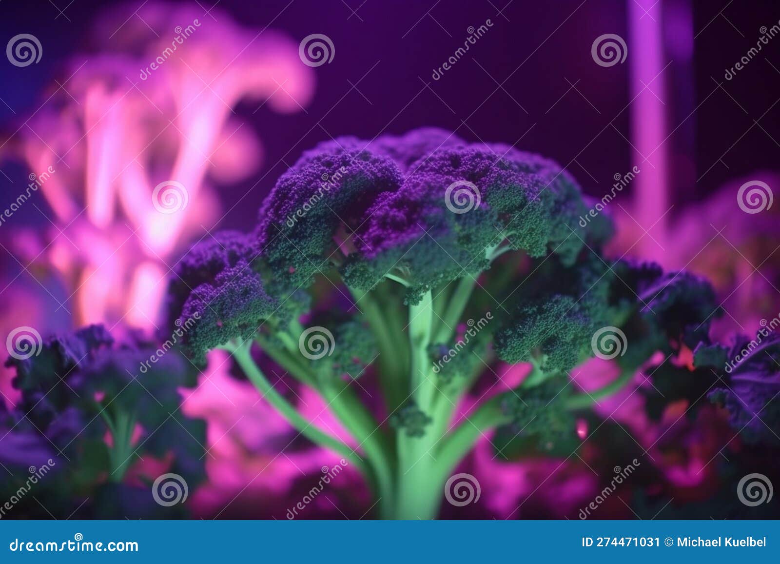 Cultivation of Broccoli Under Artificial UV Light for Maximum Growth Stock Illustration