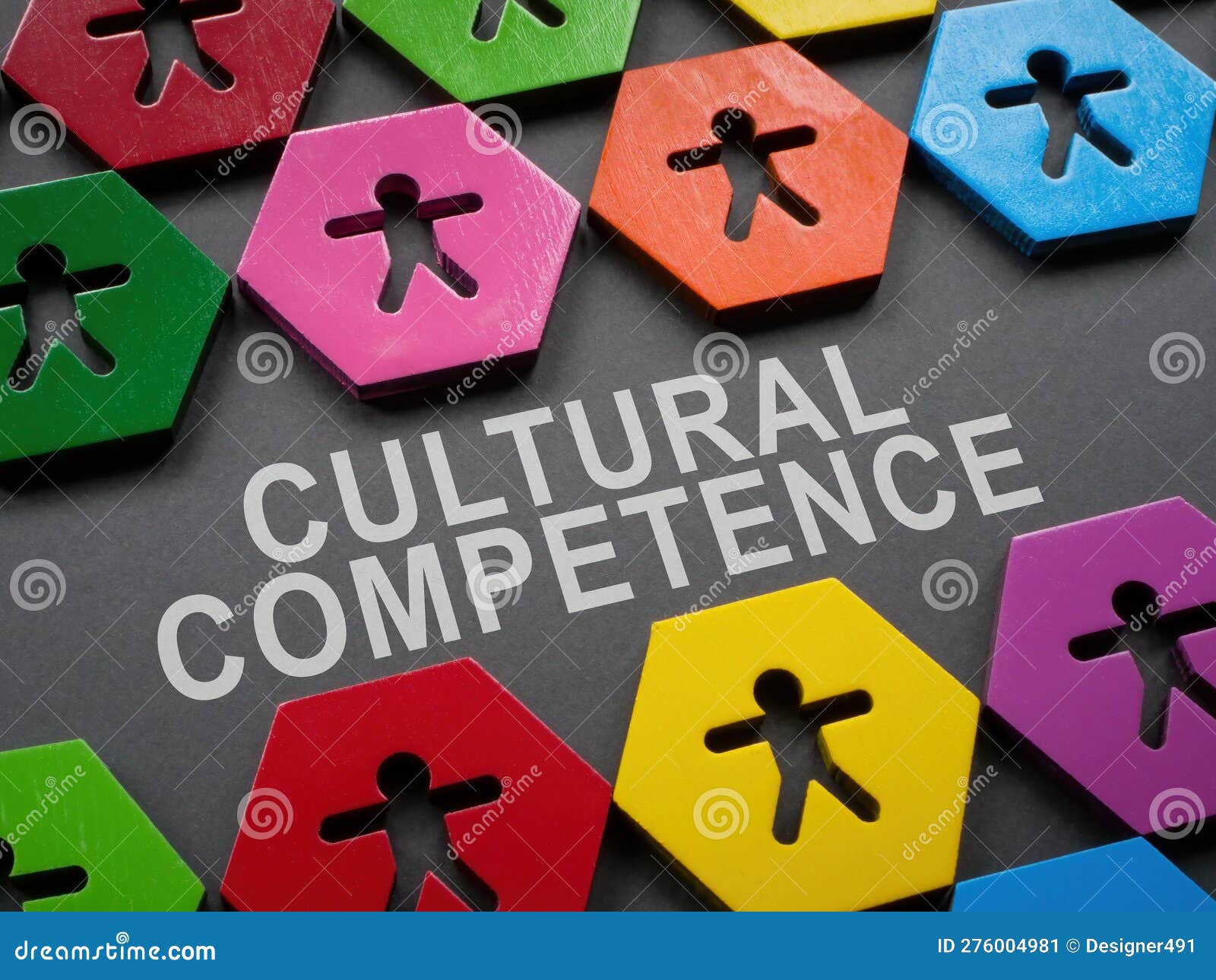 cultural competence sign and small colorful figurines.