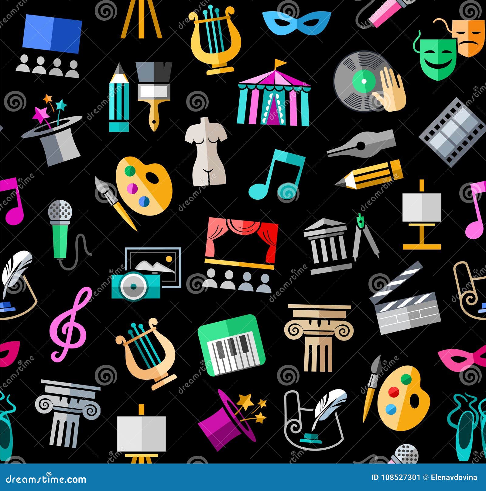 Culture and Art, Seamless Background, Color, Black, Vector. Stock ...