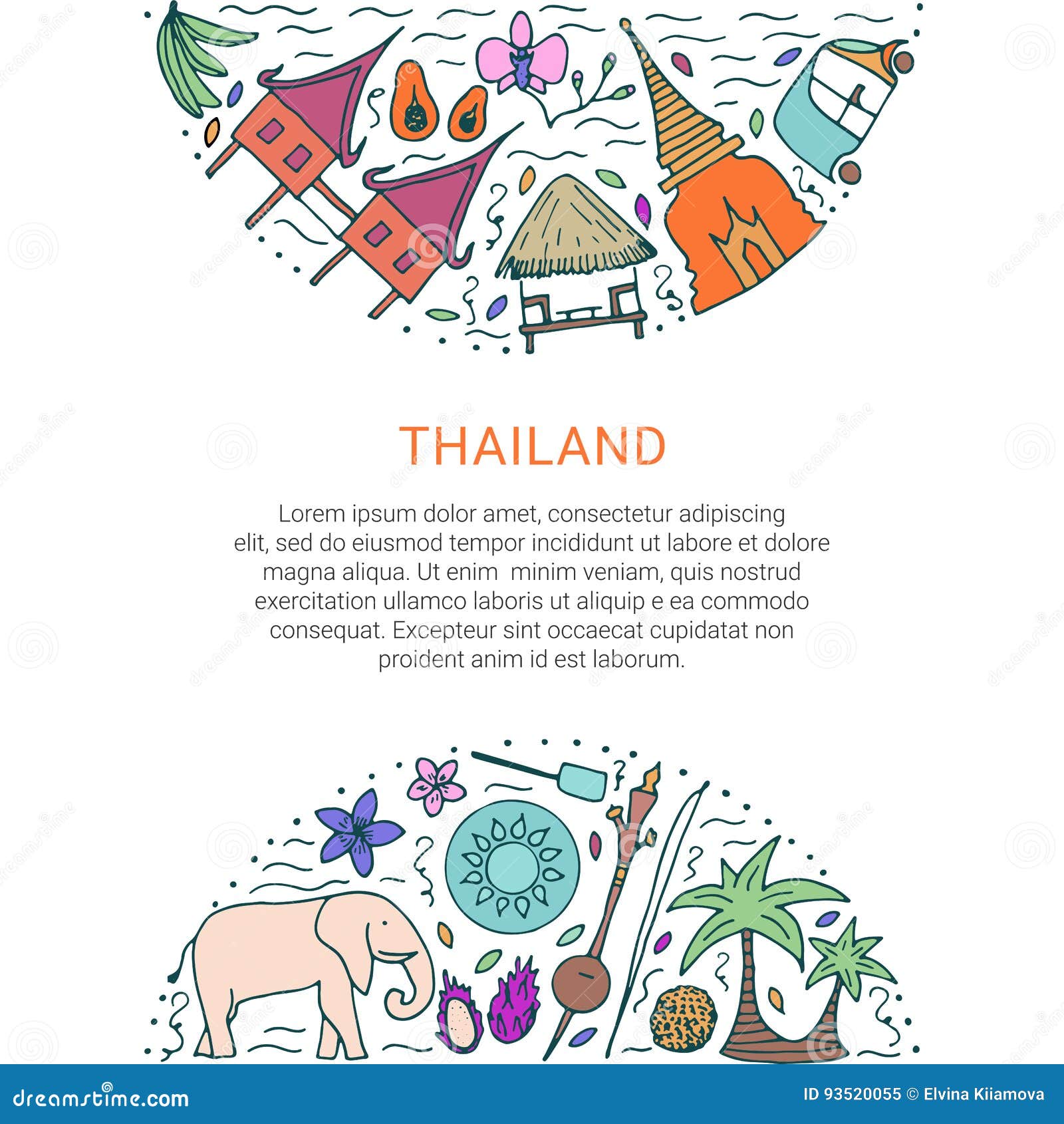 Culture of Thailand Template. Hand Drawn Design Concept with the Stock Culture of Thailand Template. Hand Drawn Design Concept with the Stock