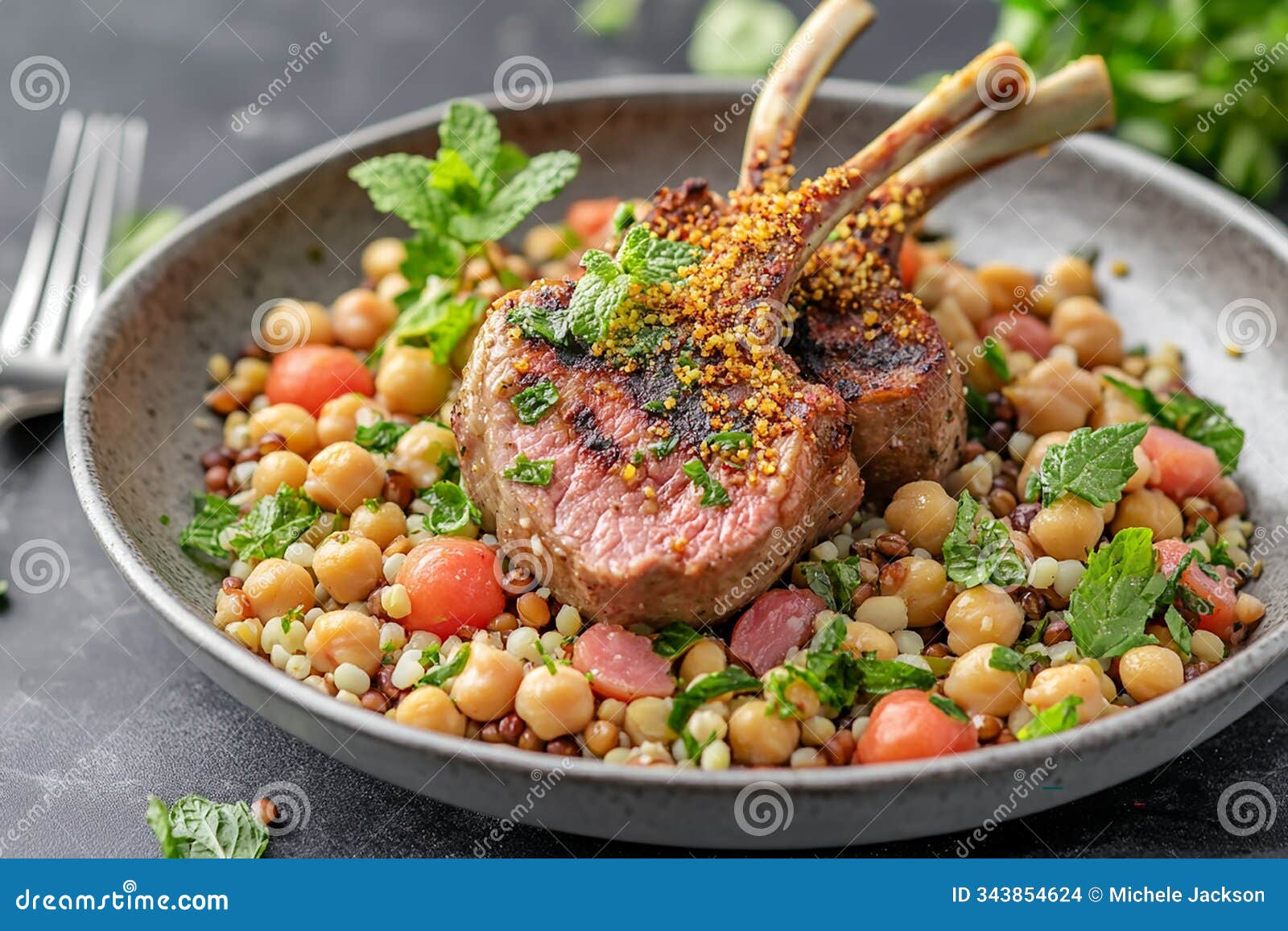 cumin-dusted grilled lamb with lentils, a point-based meal