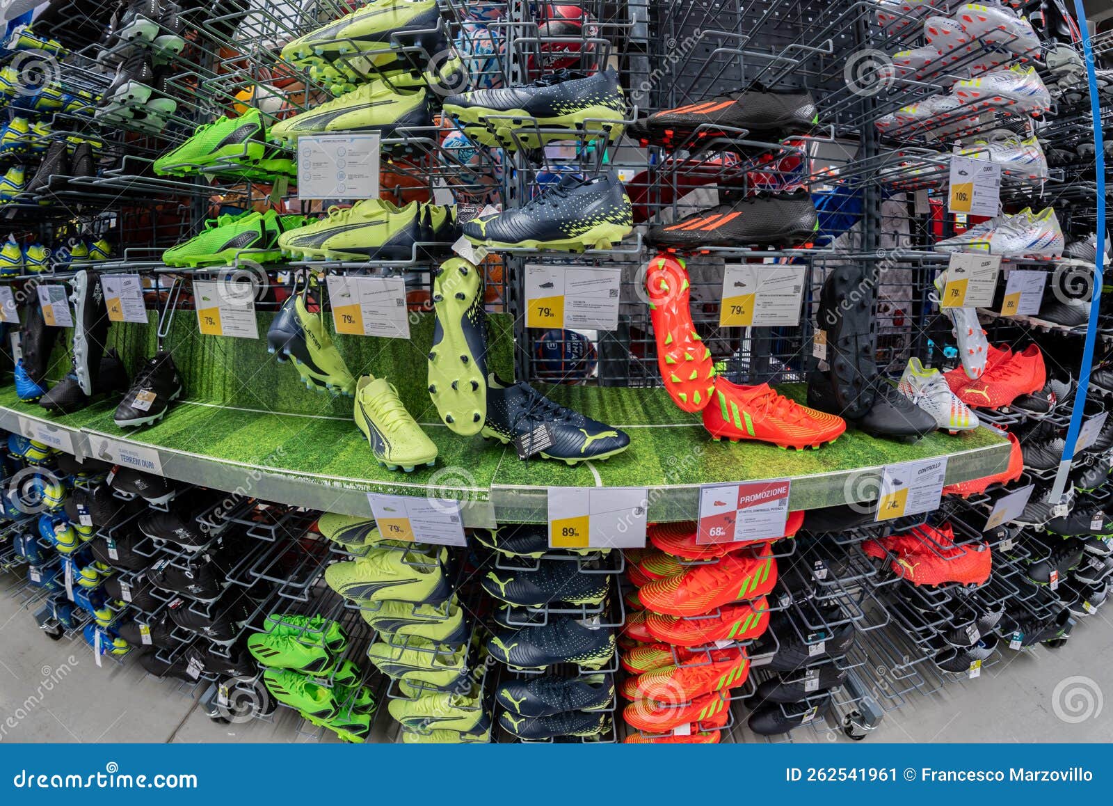 Colorful Football Shoes or Soccer Ball Boots Displayed in Shelves ...