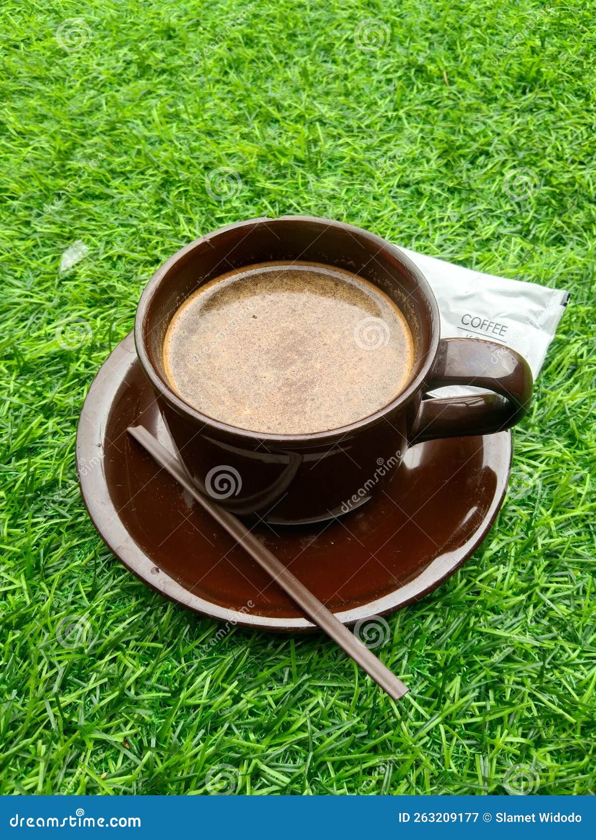 A Cup Black Coffee in the Morning at Green Grass Stock Image Image of