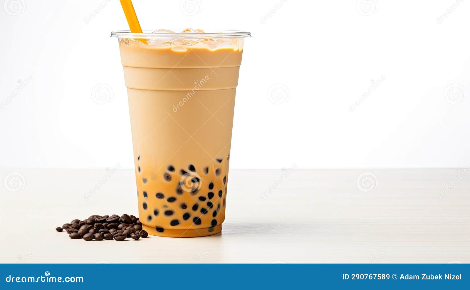 A Cup of Bubble Tea with a Straw and Beans Stock Illustration