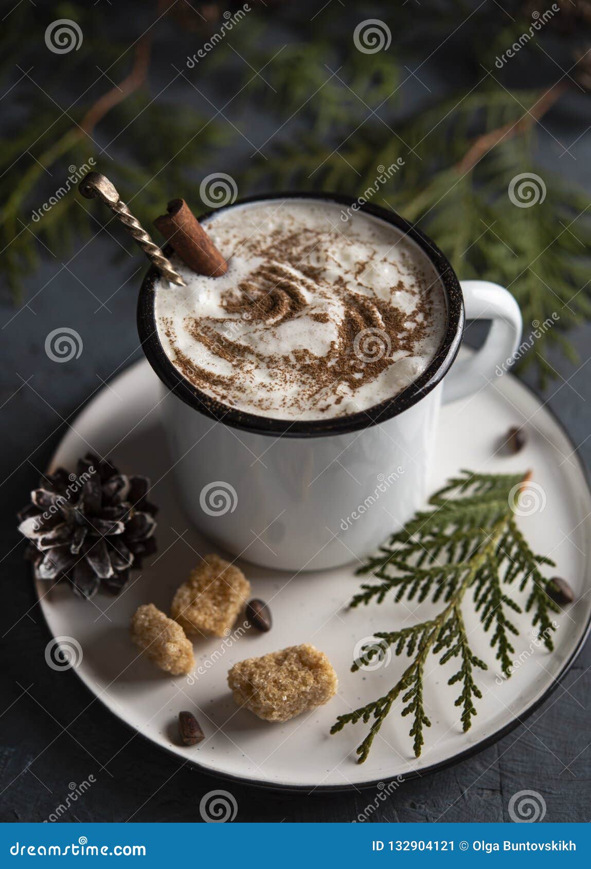 cup of cacao dark hot chocolate winter coffe milk latte cappuchino christmas tree morning