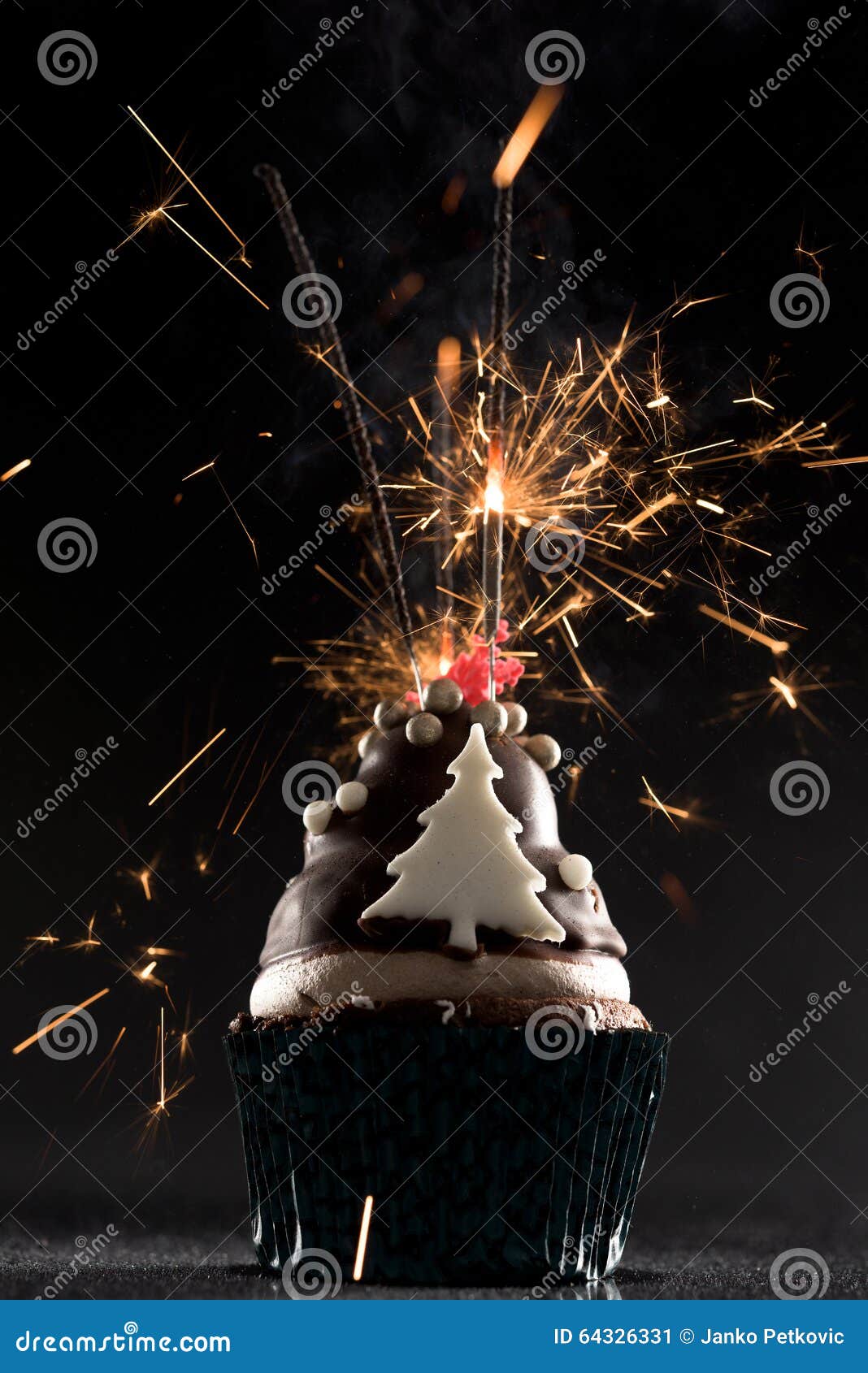 Cup Cake With Firework And Birthday Candles Stock Photo Megapixl
