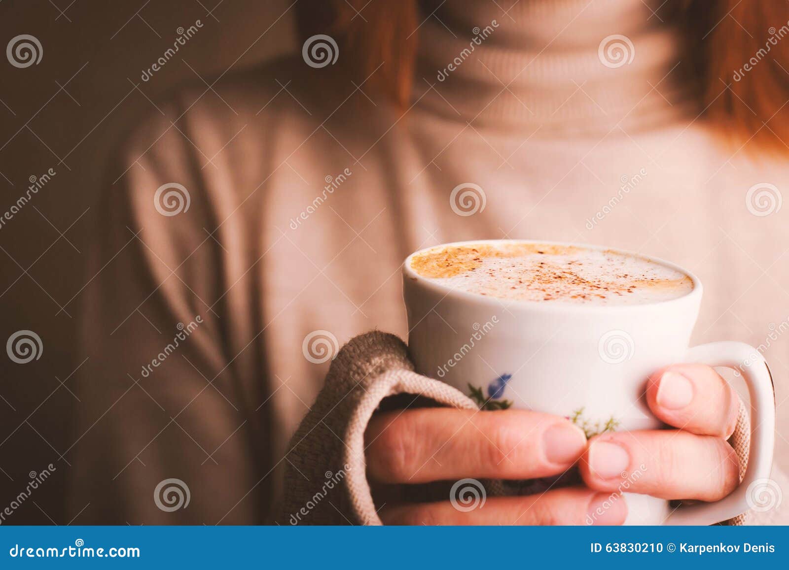 Cup of Cappuccino in the Hands Horizontal Stock Photo Image of aroma