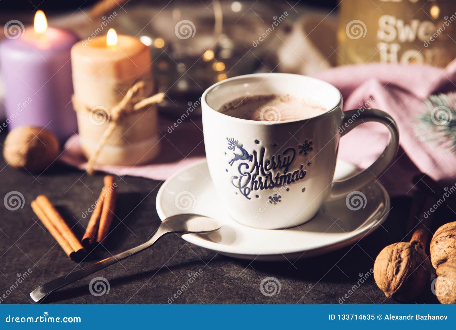 Cup of cocoa with cinnamon stock image. Image of decorative - 133714635