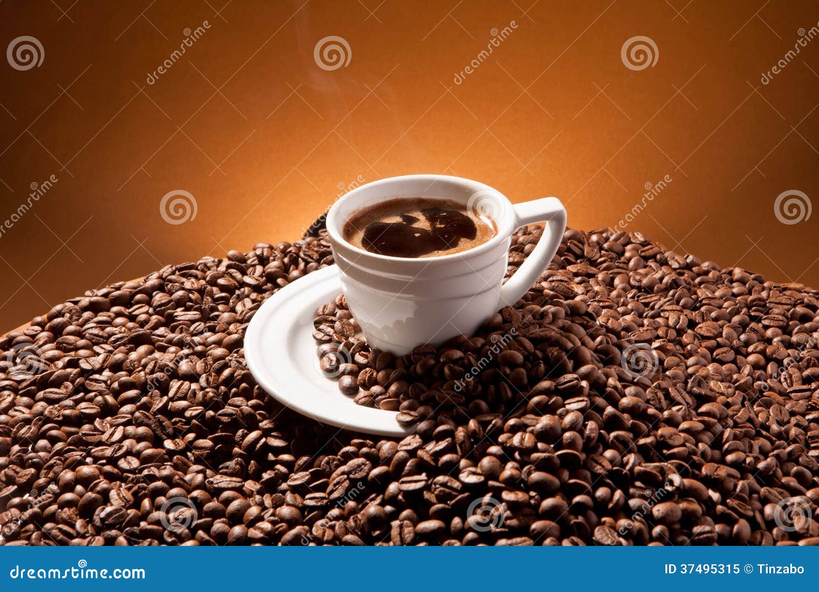 a cup and coffe beans