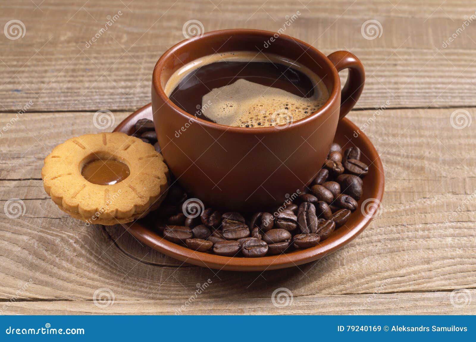 Cup of coffee with biscuit stock image. Image of beans 79240169