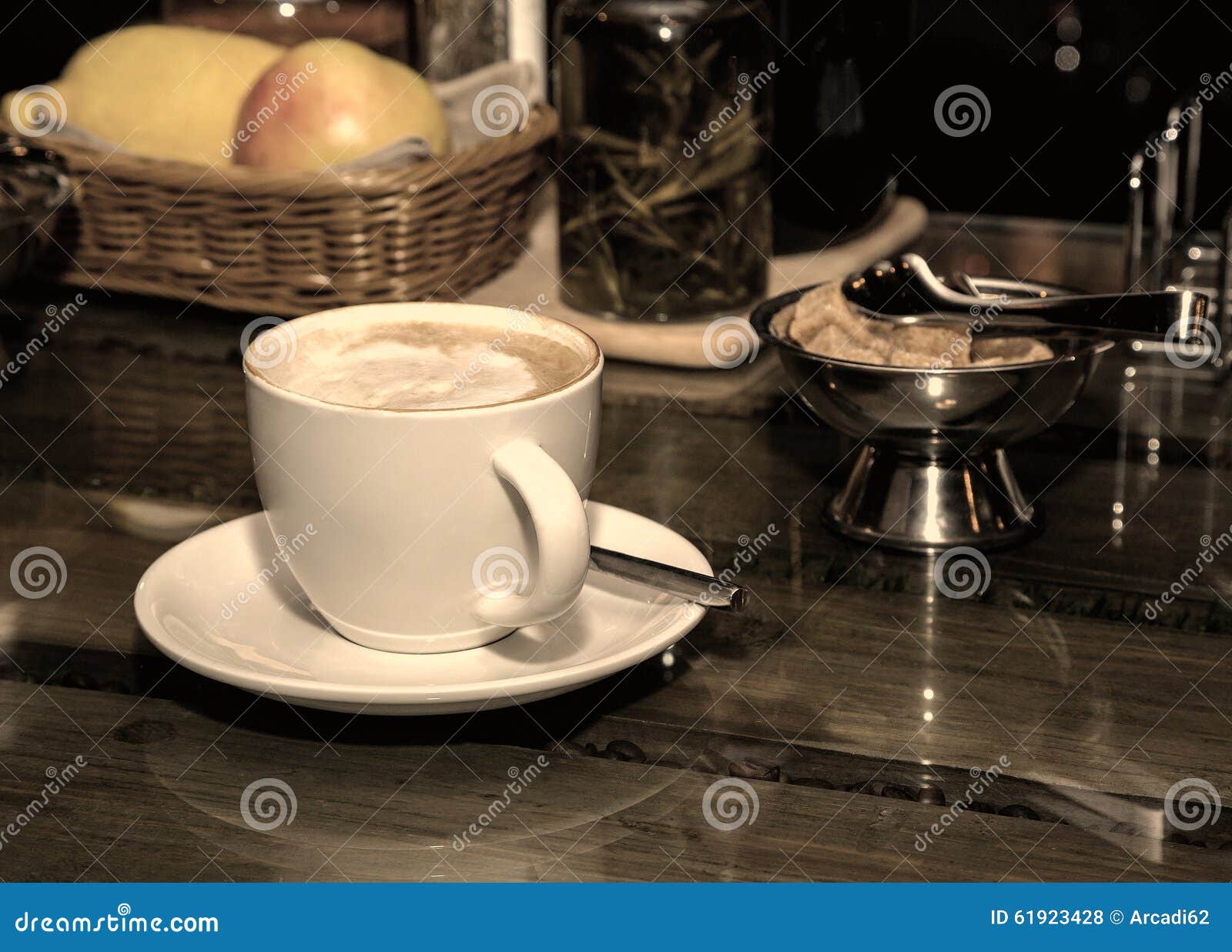 Cup of Coffee and a Bowl of Sugar Stock Photo Image of cubes