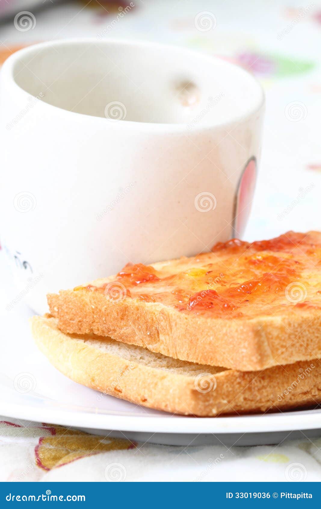 A cup of coffee and bread stock photo. Image of relax 33019036