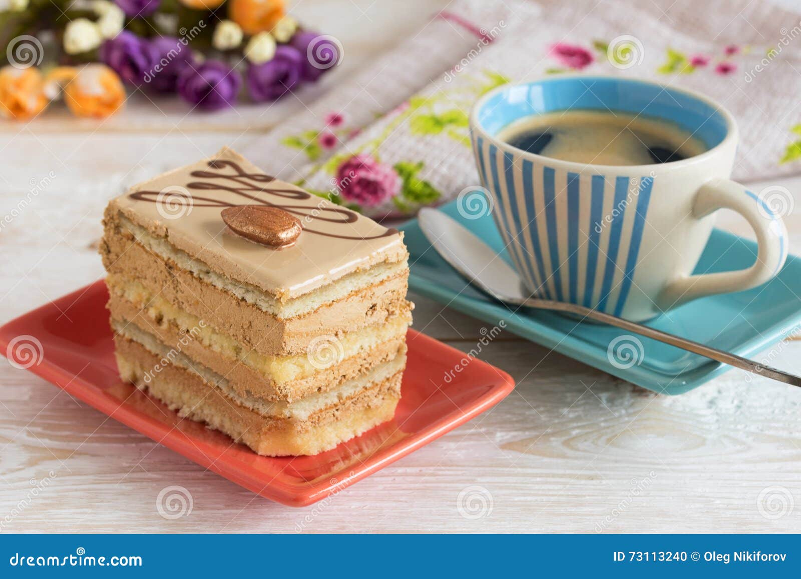 Cup of coffee and cake stock photo. Image of birthday 73113240