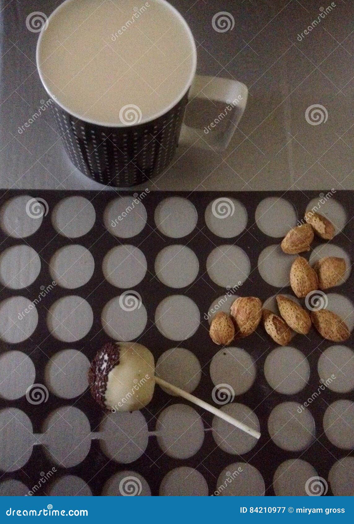 Cup of Coffee Cake Pops and Almonds and Placement. Stock Image Image of pops, black 84210977