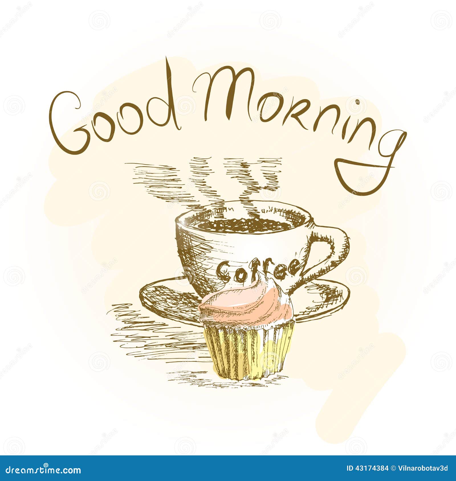 Cup of coffee and cake stock vector. Illustration of graphics - 43174384