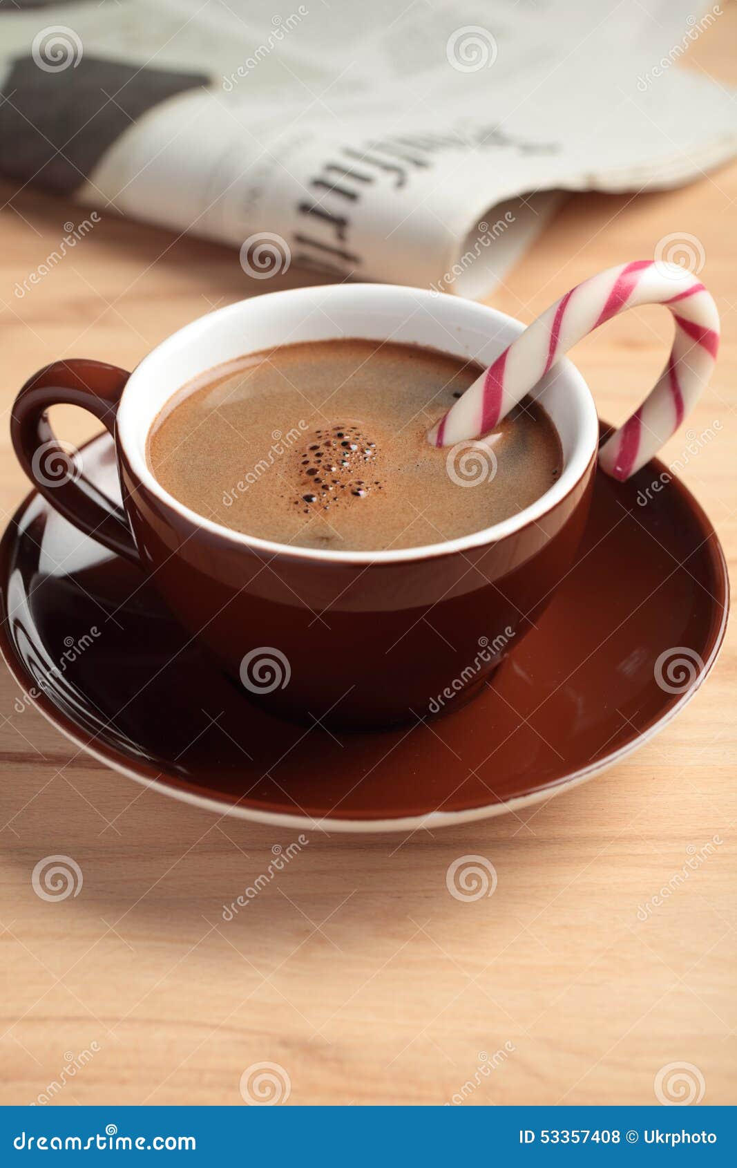 Cup of Coffee with Candy Cane Stock Photo Image of candy, indoors
