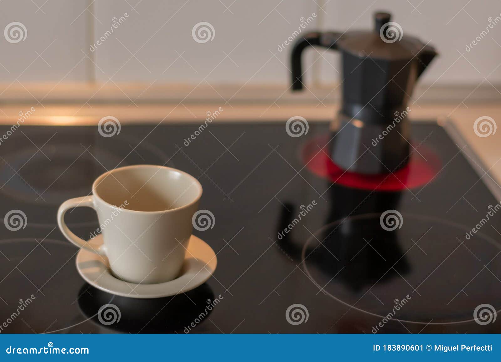 Cup of Coffee on a Ceramic Hob Stock Image Image of fire, drink