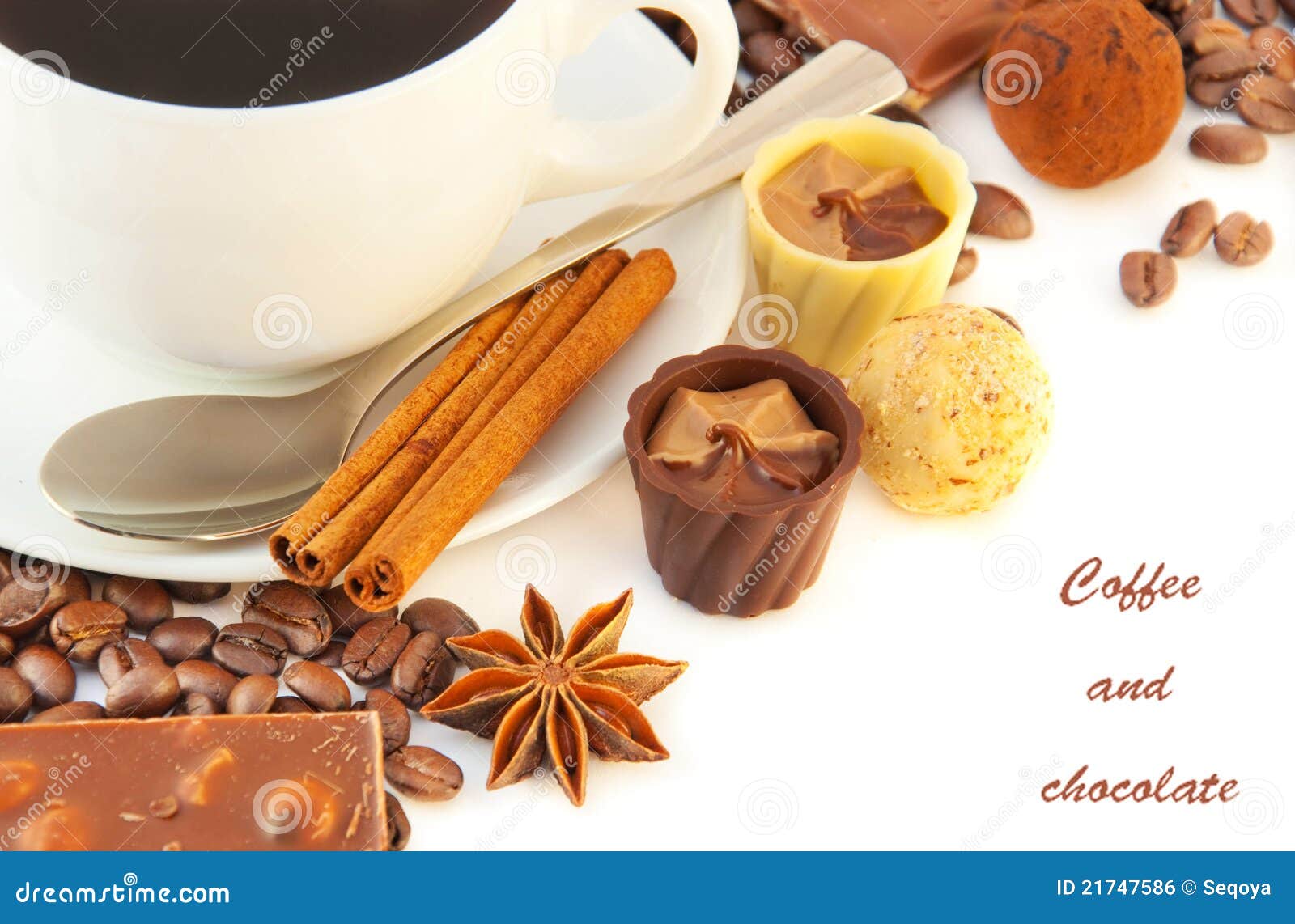 Cup of Coffee with Chocolates, Coffee Grains Stock Photo Image of