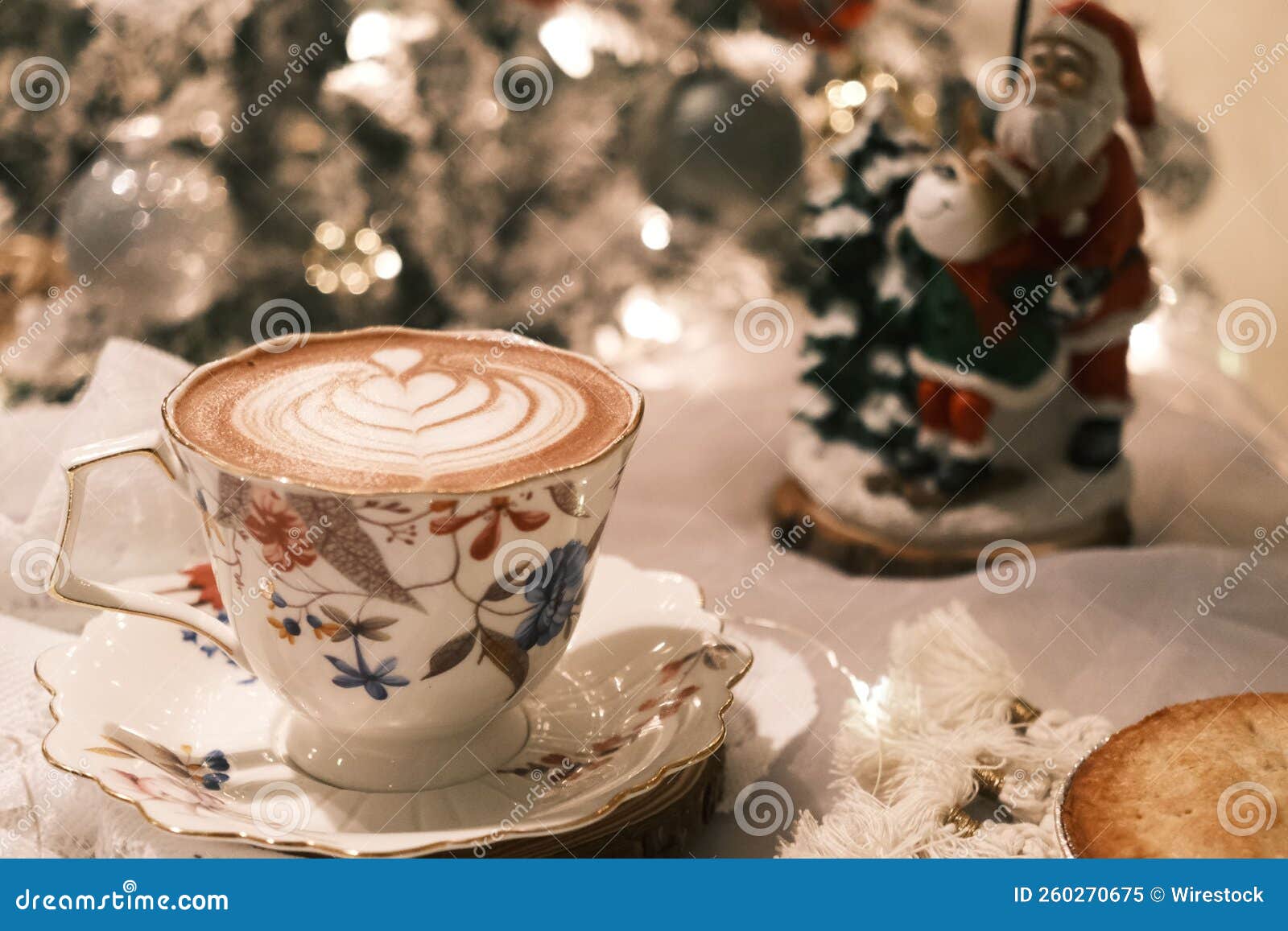 Cup of Coffee among the Christmas Decorations Stock Image Image of