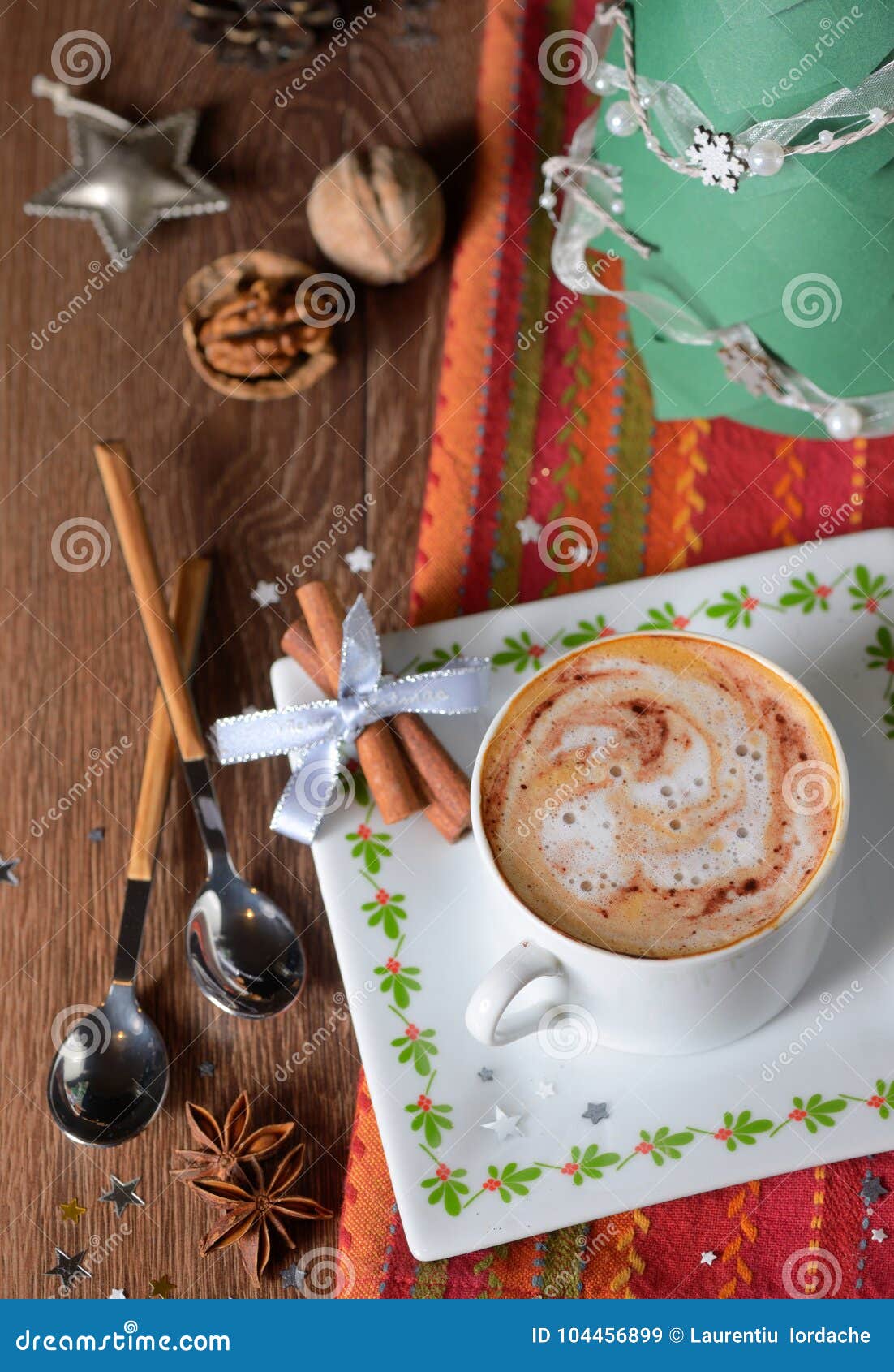 Cup of Coffee and Christmas Decorations Stock Image - Image of ornament ...