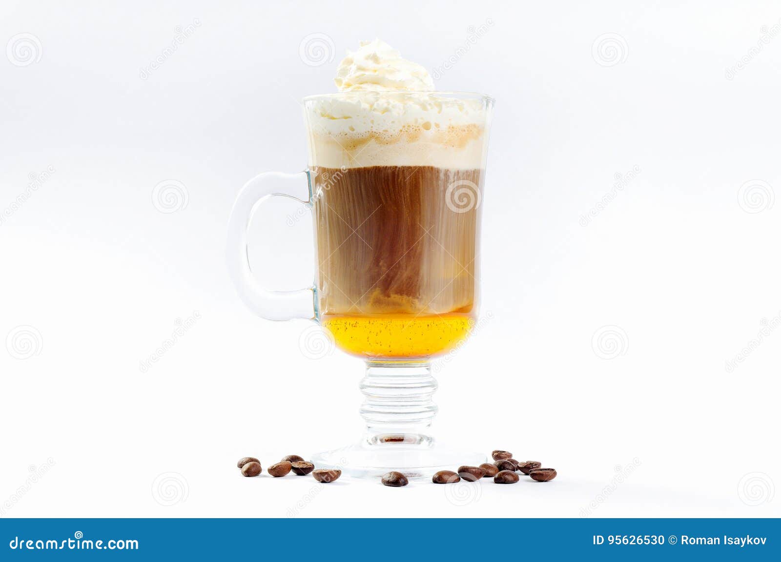Cup of Coffee with Cream and Liqueur Poured Layers. Stock Photo Image