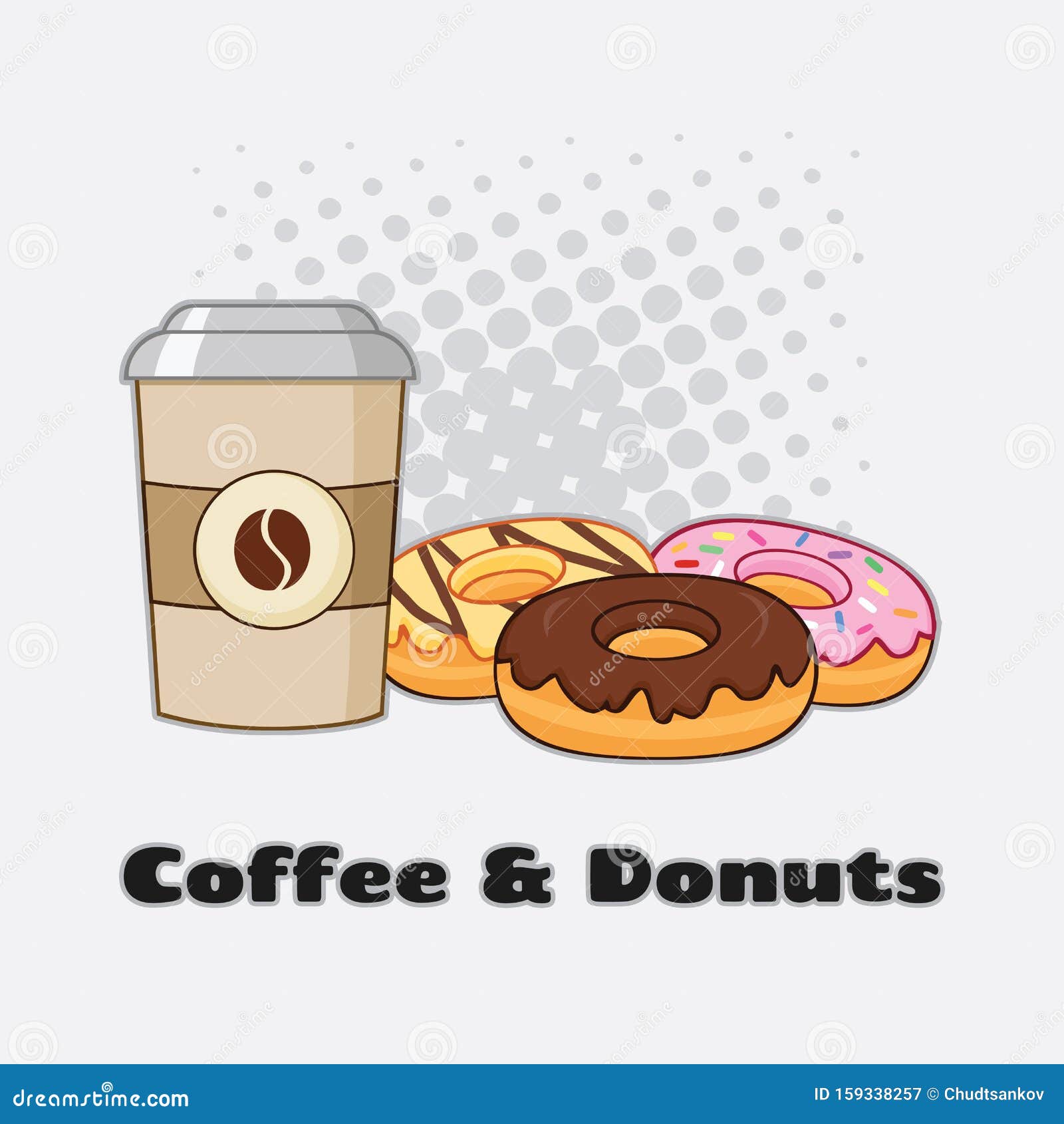 Cup of Coffee with Donuts Graphic Design Stock Vector Illustration of dessert, coffee 159338257