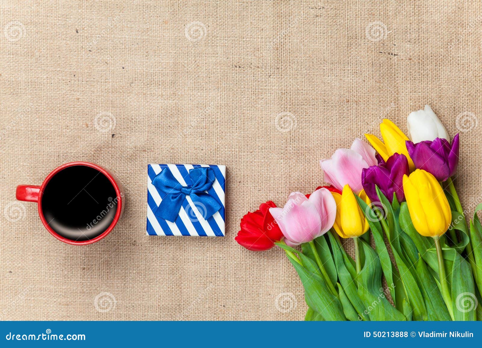 Cup of Coffee and Gift with Flowers Stock Photo Image of care, lovers